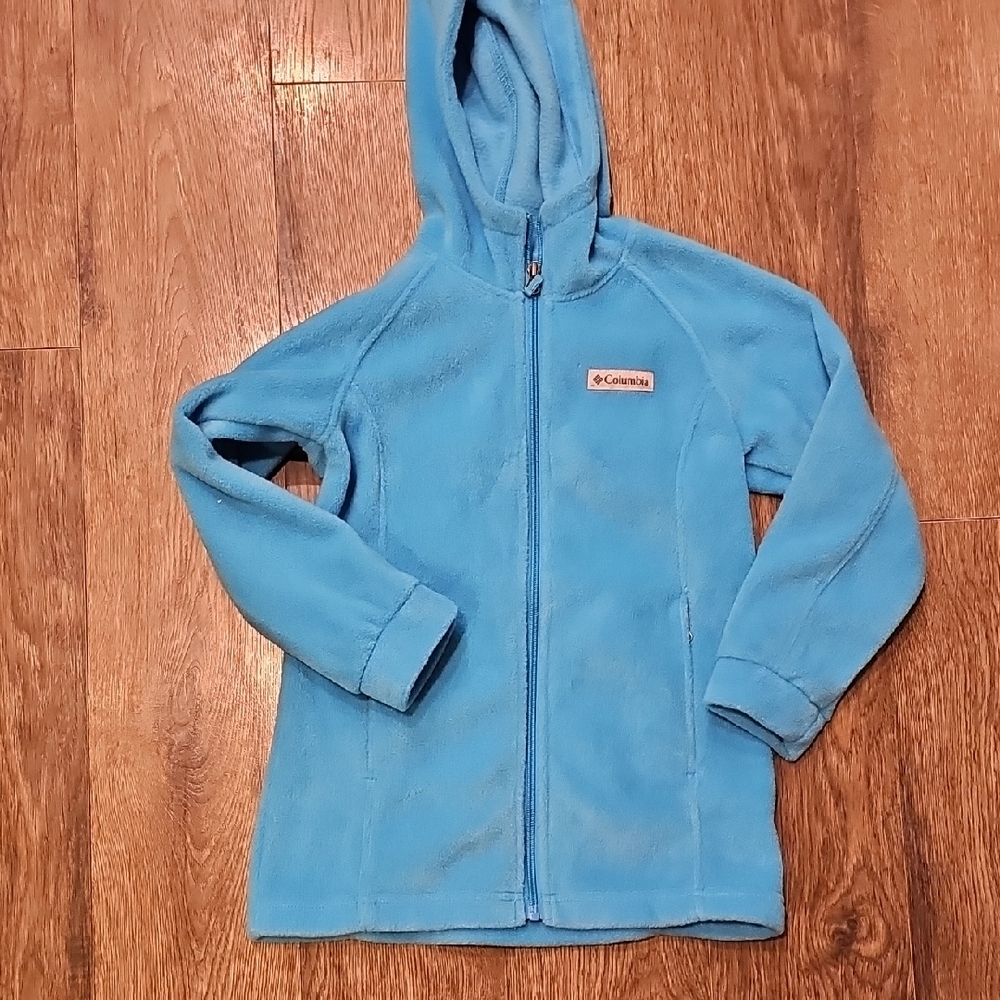 Columbia Kids Blue Fleece Hoodie Size 6 Outwear Jacket Coat Turquoise Soft